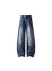 Jeans Xadrez Lavado Estilo Americano Sombra de Outono 2026 Sem Sombra na Parede S-2Xl Gk261143-Corte Reto Solto