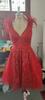 Vestido de Noivado Novo Estilo Verão 2026 para Noivas Baixinhas, Adequado para Uso Diário, Vestido Formal Vermelho para Mulheres
