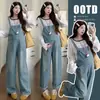 2025 Nuevo Otoño Estilo Retro Mamá Caliente Overol Exterior + Camiseta Básica Versátil Ropa Casual de Trabajo Traje de Maternidad