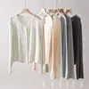 Cárdigan de Manga Larga de Lino Tencel para Mujer Primavera y Verano Chaqueta Fina de Acetato de Lyocell Top Sencillo con Botones Ligero Transpirable