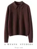 Suéter de Cashmere Classe A com Gola Polo para Mulheres, Novo Pulôver de Outono e Inverno, Camada Base Elegante, Malha Solta de Manga Longa