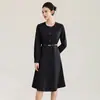 2616411-Vestido Longo Elegante Nanyou com Cintura Marcada Emagrecedor Manga Longa Outono Novo Estilo Moda Feminina