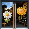 Adesivos de Desenho Rosto Sorridente com Flores para Lojas de Chá com Leite, Adesivos Anti-Colisão para Portas de Jardim de Infância, Adesivos Decorativos, Adesivos Eletrostáticos para Vidro