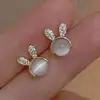 Pendientes Pequeños de Conejo Incrustados, Brillantes, Lindos, Dulces, Compactos, Pendientes de Moda, Nueva Joyería 2025