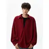 Camisa de Manga Larga con Hebilla Metálica y Parches Falsa de Dos Piezas para Hombre Otoño Talla Grande Moderna Holgada Rebelde Fresca Top Pulóver