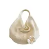Bolso de mano tejido estilo perezoso para mujer, Bolso de punto simple calado para primavera y verano, Bolso de hombro de gran capacidad para vacaciones en la playa