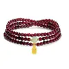 Pulseira Popular de Garnet de Três Círculos da Montanha Pu Tuo e Pulseira da Paz de Contas da Sorte de Jade Hetian para Homens e Mulheres, Presente