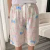Pantalones de pijama de algodón y seda para mujer, Nuevo estilo de verano, Estampado de dibujos animados, Holgados, Casuales, Delgados, Para casa, Se pueden usar afuera, Pantalones de cinco puntos