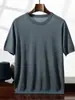Nuevo Modelo Verano 2026 100% Lana 68 Hilos Doble Hilo Fino Imitación Hilo Yangzi Tejido Cuello Redondo Delgado Manga Corta Camisa para Hombre