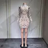 Ropa de Rendimiento Discoteca Bar Femenino Mono de Perlas Falda Corta Equipo de Baile Gogo Falda de Perlas Vestido Ajustado al Cuerpo