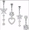 Bestseller transfronteiriço de fabricante de joias: Conjunto de 5 peças de joias para piercing corporal, anel de umbigo em formato de coração com diamantes, anel de umbigo, fecho de umbigo