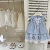 2025 Nuevo Verano para Niñas Top de Tirantes de Encaje Azul Dulce Falda con Tirantes Moda Bebé Vestido Falda Pastel