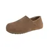 Versão em Couro Bovino~Couro Macio Palmilha de Lã Sapatos Birkenstock Femininos Sola Grossa Uso Duplo Slip-On Casuais Preguiçosos Sapatos Quentes com Veludo