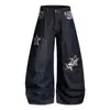 Pantalones de Pierna Ancha con Estampado de Leopardo Retro Americano Bordados de Estrella para Mujer Cintura Baja Adelgazantes Pantalones Largos Hot Girl Scimitar