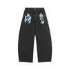 Pantalones de Trabajo Rumei Estilo Retro Americano Estampado Divertido Mezclilla Marca de Moda Urbana para Hombre Pierna Ancha Sueltos Casuales Largos