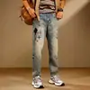 703 Jeans de Mezclilla para Hombre, Resistentes, Lavados, Desgastados, Modernos, Parcheados, Bordados, Estampados, Holgados, Cónicos, Pierna Recta