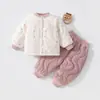 Conjunto de duas peças para bebê, jaqueta de algodão acolchoada e espessa para outono e inverno (120g) e calça, agasalho infantil com top acolchoado