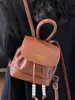 Mochila Estilo Preppy Retro para Mujer Otoño 2025 Nuevo Estilo Coreano Color Sólido Mochila Bolso Bandolera Estilo Extranjero Bolso Cubo Moderno
