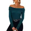 2026 Europeu e Americano Transfronteiriço Amazon Mulheres Sexy Ombro a Ombro Ajustado Manga Longa Base Uma Manga Top Camiseta