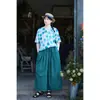 Estilo Novo de Verão Retrô Original Feminino Azul Pavão Algodão Puro Leve Solto Casual Calça Cenoura