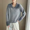 2026 Nuevo Estilo Otoño Temprano Cárdigan de Punto con Cremallera de Terciopelo Imitación de Visón Empalmado Diseño Holgado Estilo Coreano Chaqueta Suéter para Mujer