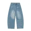 Jeans Lavados Vintage con Graffiti de Estrella, Cimitarra Unisex 2025, Parches Desconstruidos, Pierna Ancha Holgada, Pantalones de Calle