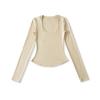 Ap25515-25 Novo Estilo de Verão Estilo Coreano Feminino Estilo Pura Lustre Tencel Gola U Manga Longa Camiseta Básica