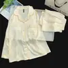 Pijama de Niña de Secundaria Otoño Delgado Hielo Seda Manga Larga Pantalón Largo con Almohadilla en el Pecho Ropa de Aire Acondicionado Lindo Conjunto para Mujer