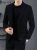 Jaqueta de Terno Casual Sem Ferro para Homens, Estilo Levemente Maduro, Traje de Negócios de Verão, Terno Preto Tendência Estiloso Coreano