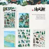 Pegatinas de Paisaje Serie Yunwaiju del Crepúsculo, Pintura de Paisaje Estilo Antiguo, Pegatinas Miniatura de Paisaje Jiangnan Estilo Chino, 4 Diseños