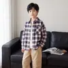 Ropa Infantil Oso Xia Ke Camisa de Cuadros para Niñas Primavera y Otoño 2026 Nuevo Otoño para Niños Niños Camisa Elegante con Solapa