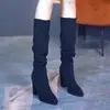Botas de Moda para Mujer 2026 Otoño/Invierno, Hasta la Rodilla, Tacón Grueso, de Poner, Color Sólido, Versátiles, sin Cremallera, Caña Alta, Arrugadas, tipo Slouchy