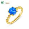 S925 Sterling Silver Plated 9K Gold Light Luxury Sea Blue Synthetic Blue Opal Ring Women's Japanese Classical Style Seiko Ring