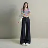 Jeans de campana negros de tiro alto elásticos en cuatro direcciones para mujer, ajuste holgado, adelgazantes, cubren la cadera, modernos y versátiles, talla juvenil naranja
