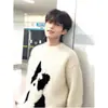 Tricô de Gola Redonda com Filhote de Cachorro Desenho Animado Masculino de Inverno Mohair Macio Quente Tricô Estilo Preguiçoso Camisa Jaqueta para Camada Interna