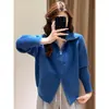 Zedai Jia Yi Ropa de Blogger Estilo Coreano Otoño e Invierno Versátil Canalé Doble Cremallera Solapa Suéter de Punto Chaqueta Cardigan para Mujer