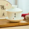 Tigela de paisagem de três tampas tamanho grande camurça jade porcelana porcelana branca cerâmica de alta qualidade conjunto de chá tigela de chá especial logotipo