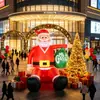 2.4m Papá Noel Inflable Sosteniendo Bolsa de Regalos en la Mano Papá Noel Sentado Inflable Luminoso LED Inflable de Bienvenida Inflable