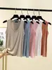 Chaleco Suelto Elástico de Cuello Ovalado Verano Modal Moderno Versátil Talla Grande Camisa Base Dobladillo Curvo Top para Mujer