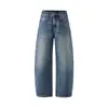 Calça jeans masculina de marca americana de alta qualidade e tendência, calça longa de perna larga reta solta com corte curvo, nova para outono e inverno, azul vintage