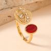 Anillo de Acero Inoxidable para Mujer de Venta Caliente Transfronterizo Vintage Elegante Ojos Diamante Incrustado Gema Anillo Abierto Anillo Combinable