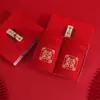 Toallas de Boda Personalizadas, Toallas de Algodón Puro Rojas para Dote de Boda, Juego en Caja de Regalo con Palabras Felices, Toallas para Recién Casados, Recuerdos de Boda
