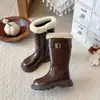 Botas para Niña 2026 Nuevas Botas de Algodón Engrosado con Felpa para Invierno Niños Medianos y Mayores Botas de Cuero Estilo Británico Botas Largas para Niños