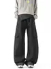 Calça de trabalho xadrez patchwork estilo americano de perna larga para homens, novo design de outono 2026, calça longa casual oversized