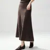 Falda midi plisada de punto de cachemira estilo francés suave para mujer, cintura alta, línea A, longitud media, dobladillo ancho, falda tipo paraguas