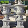 Vasos de Flores Esculpidos em Pedra de Mármore Vasos de Flores Brancos para Exterior Vasos de Flores Europeus para Pátio Externo Praça Vasos de Flores de Pedra Ornamentos de Chão