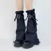 Correa de subcultura calcetines de cuerno dulces geniales calcetines de pila calientes chica cruzada cubierta de pierna de mezclilla y2k otoño e invierno cubierta de calcetines punk