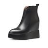 Botas Curtas de Couro Genuíno com Salto Escondido de 12cm Estilo Novo Outono e Inverno 2026 Bico Fino Solado Grosso Botas Chelsea Estilo Britânico com Corte em V