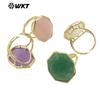 WT-R516 Gema de Cristal Natural Piedra Octágono Chapado en Oro de 18k Clásico Unisex Usable Anillo Abierto