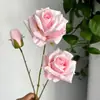 Rosa artificial em cores de outono, estilo vintage europeu, haste única com 3 cabeças, rosa floco de neve de seda artificial